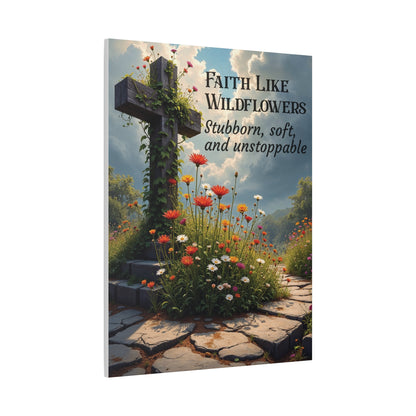 Faith Like Wildflowers Canvas Wall Art – Rustic Christian Decor, Wildflower Cross Artwork, Frameless Print