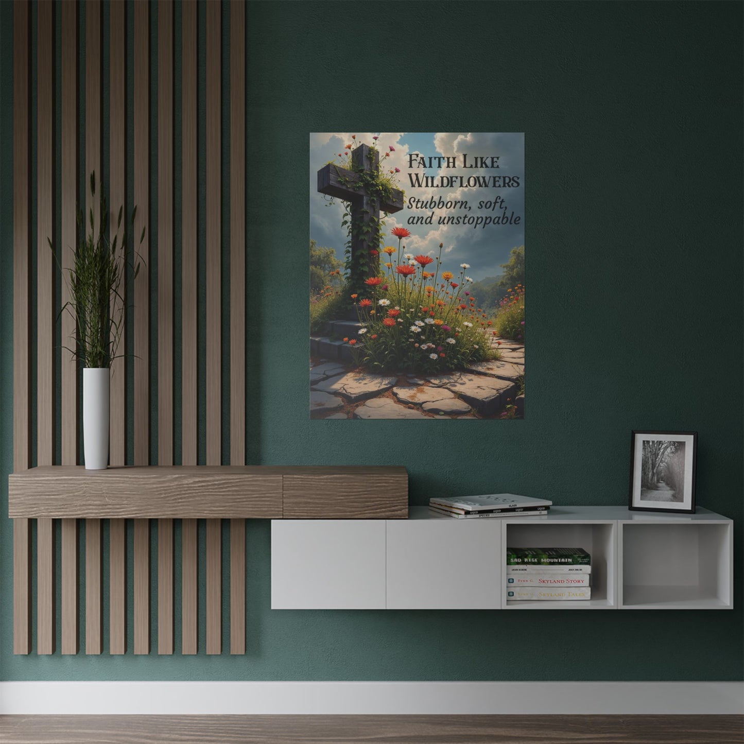 Faith Like Wildflowers Christian Poster – Inspirational Cross & Wildflower Print, Archival Quality, Multiple Sizes