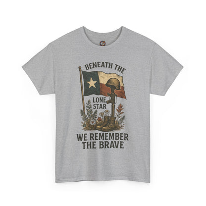 Beneath the Lone Star – Texas Patriotic Memorial Tribute T-Shirt (Gildan 5000)