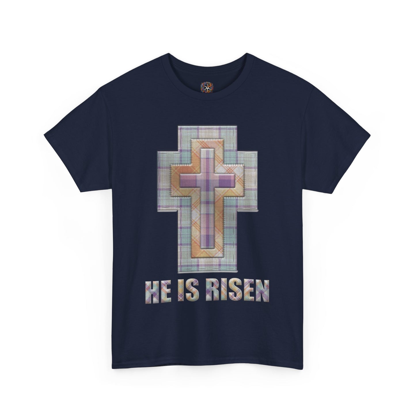 He Is Risen – Pastel Quilt Cross T-Shirt