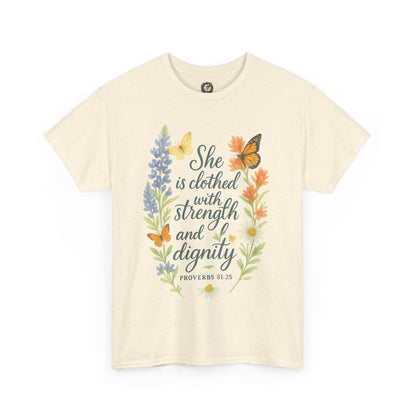 She is Clothed with Strength and Dignity – Christian Women's Shirt