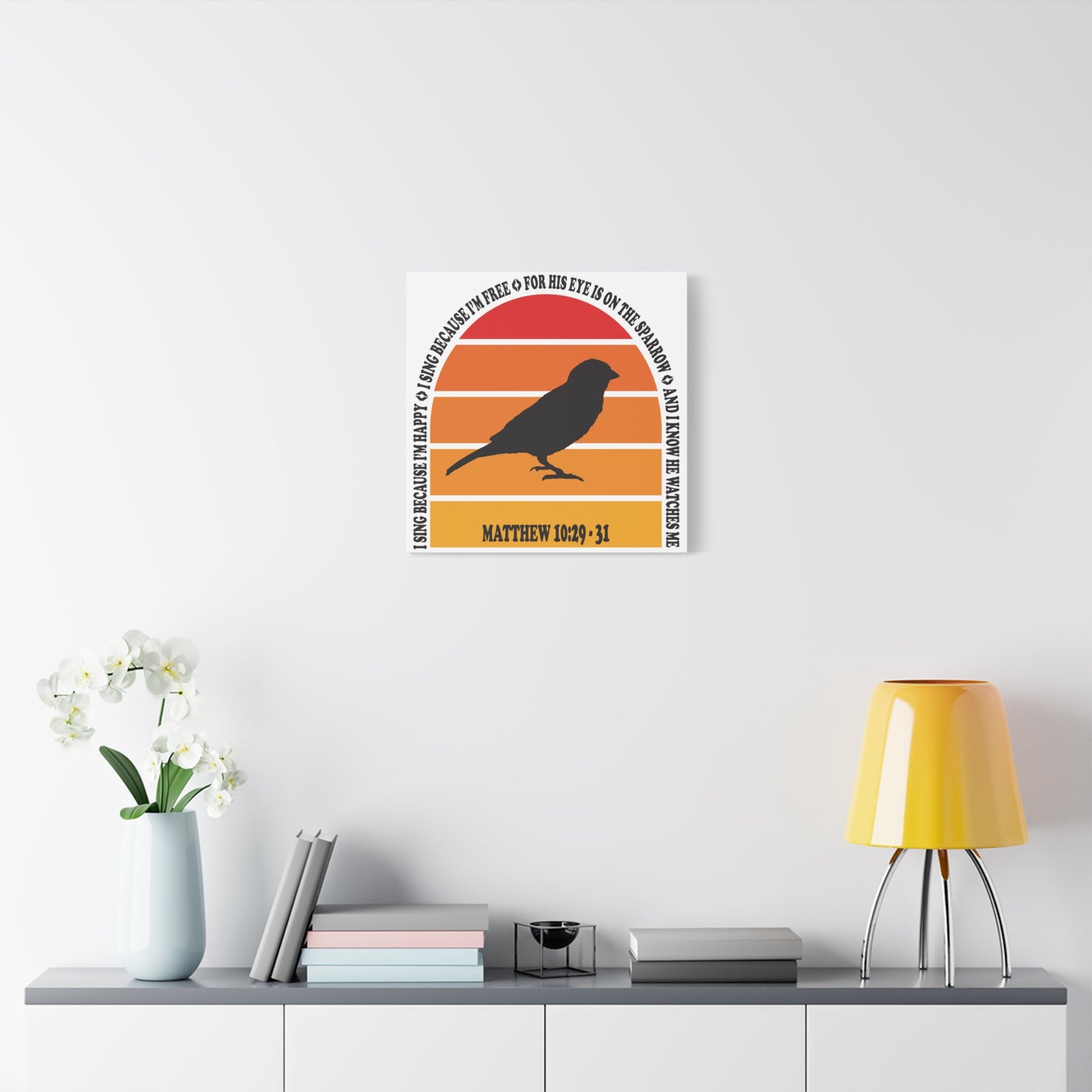 Inspirational Canvas Wall Art – "I Sing Because I'm Happy" with Sparrow