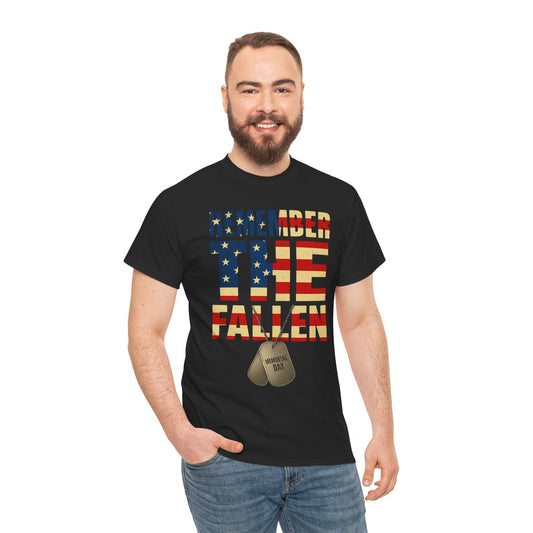 Remember the Fallen Memorial Day T-Shirt – Patriotic American Flag Design, Gildan 5000 Tee
