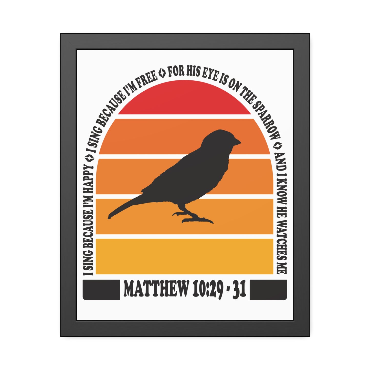 Inspirational Framed Paper Poster - "His Eye is On the Sparrow" Matthew 10:29-31