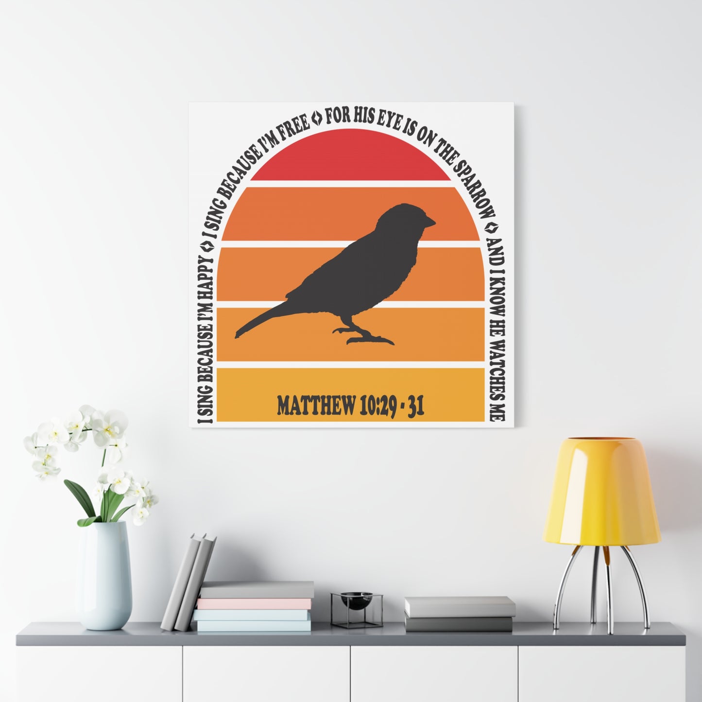 Inspirational Canvas Wall Art – "I Sing Because I'm Happy" with Sparrow