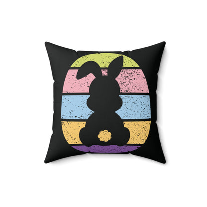 Retro Bunny Color Band Throw Pillow – Double the Cuteness, Front and Back