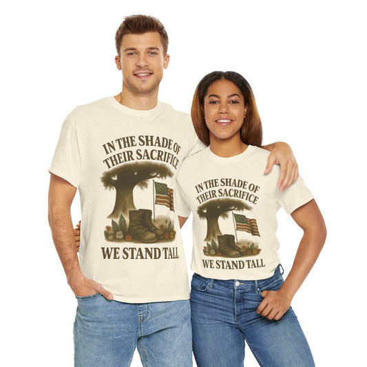 In the Shade of Their Sacrifice – Patriotic Memorial Tribute T-Shirt (Gildan 5000)