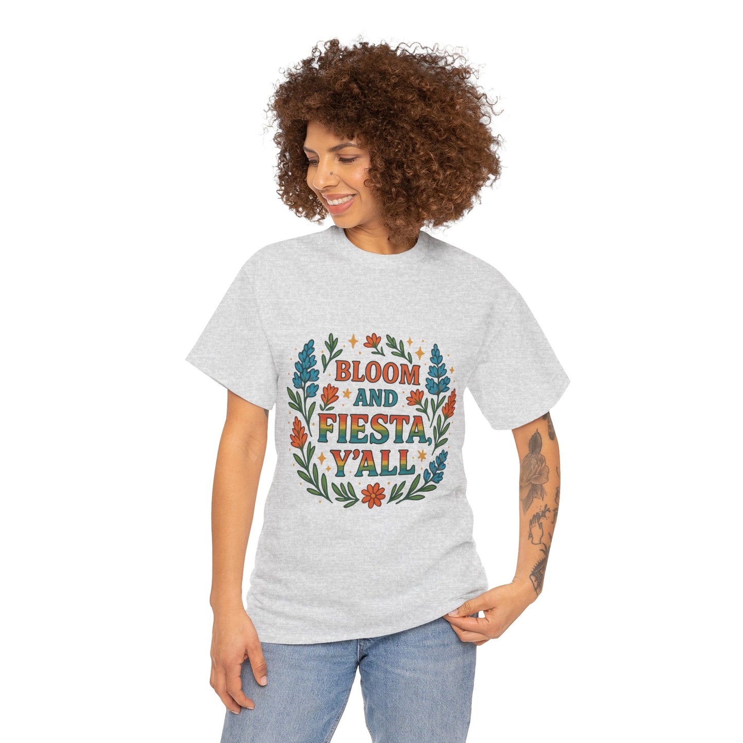 Bloom and Fiesta, Y’all Retro Floral-Gildan Tee