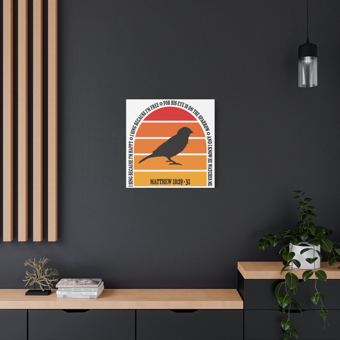 Inspirational Canvas Wall Art – "I Sing Because I'm Happy" with Sparrow
