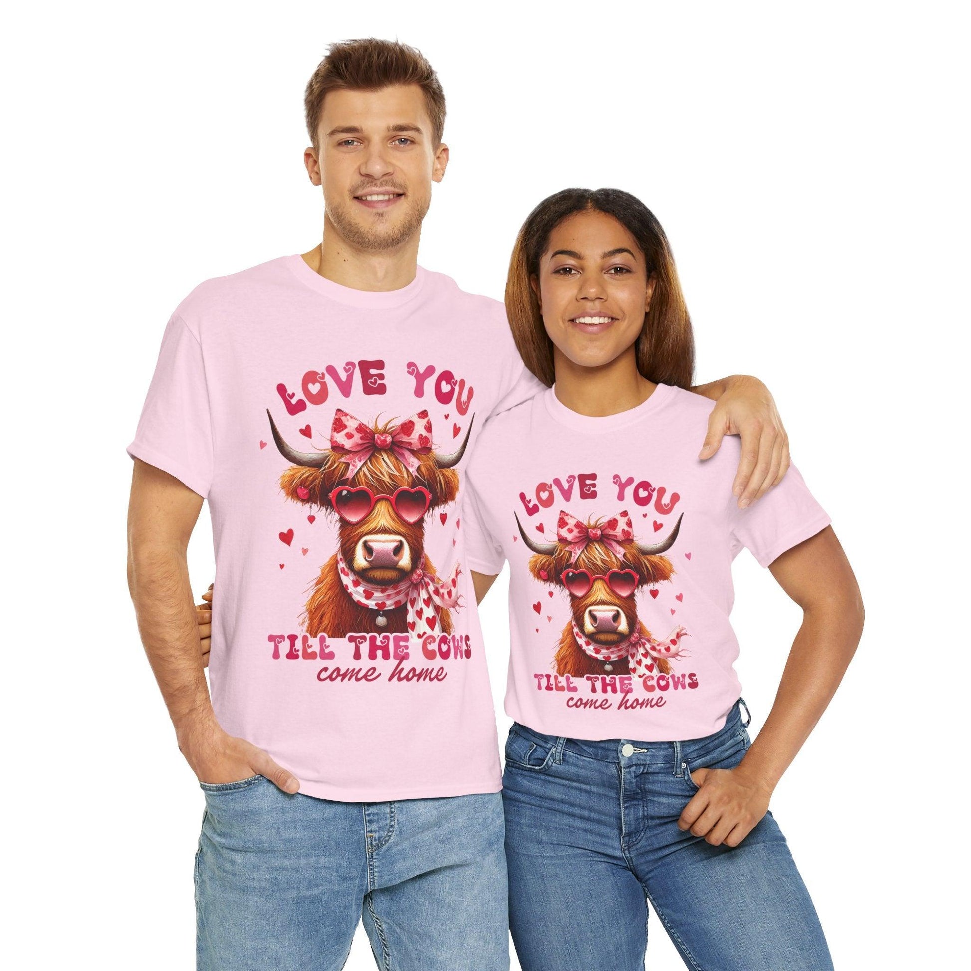 Love you till the cows come home Highland Cow Valentine Tee - Motor Girl Boutique